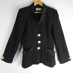 Vtg Lilian Fell Paris France Womens S Black LS Tuxedo Style Blazer Jacket Pearl